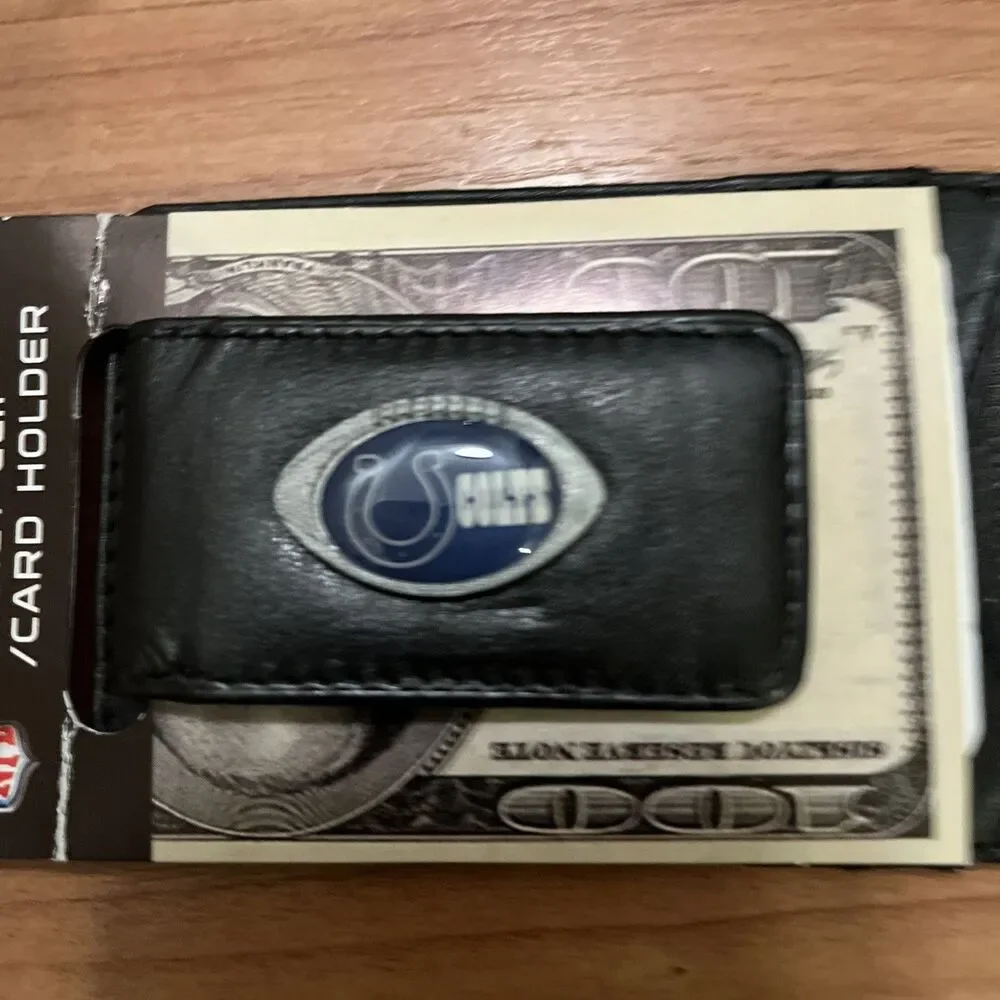 Indianapolis Colts Fine Leather Money Clip Card & Cash Holder NFL Football Black
